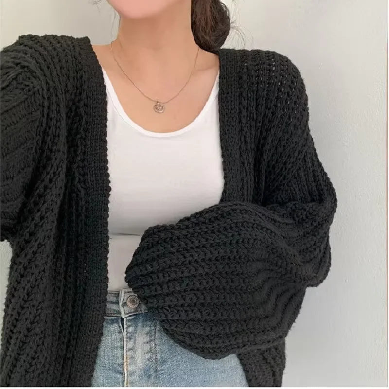 Dark Academia Y2K Cardigan - Lantern Sleeve