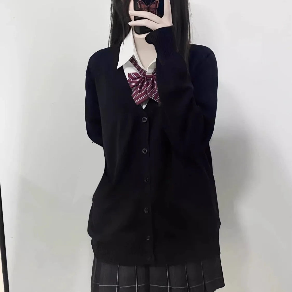Dark Academia School Cardigan - V-Neck Cotton