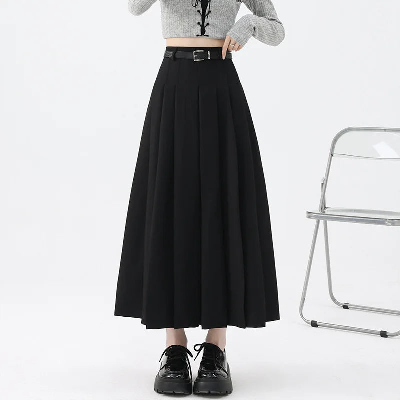 Dark Academia Beige A-Line Skirt - High Waist College