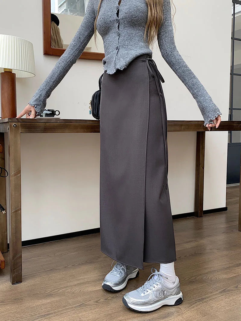 Dark Academia Irregular Long Skirt - High Waist Pencil Style