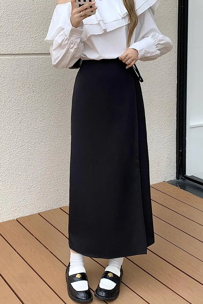 Dark Academia Irregular Long Skirt - High Waist Pencil Style