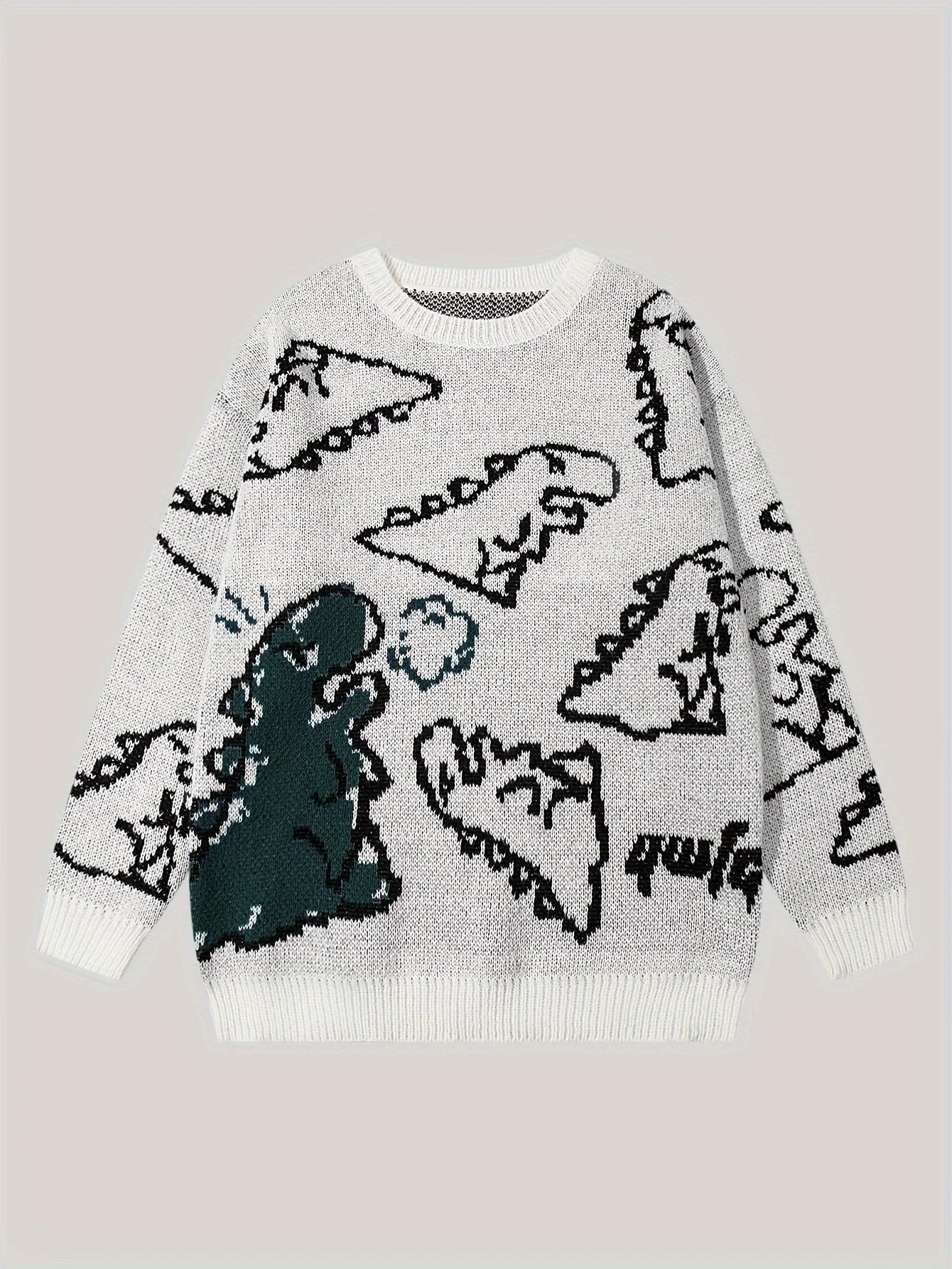 Dark Academia Dinosaur Pattern Sweater - Oversized