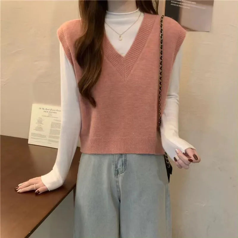 Dark Academia Vintage Knitted Vest - V-Neck Chic