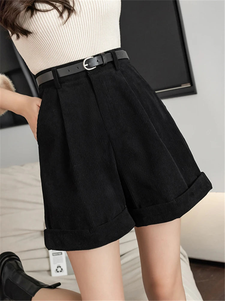 Dark Academia Corduroy Cargo Shorts - Belted