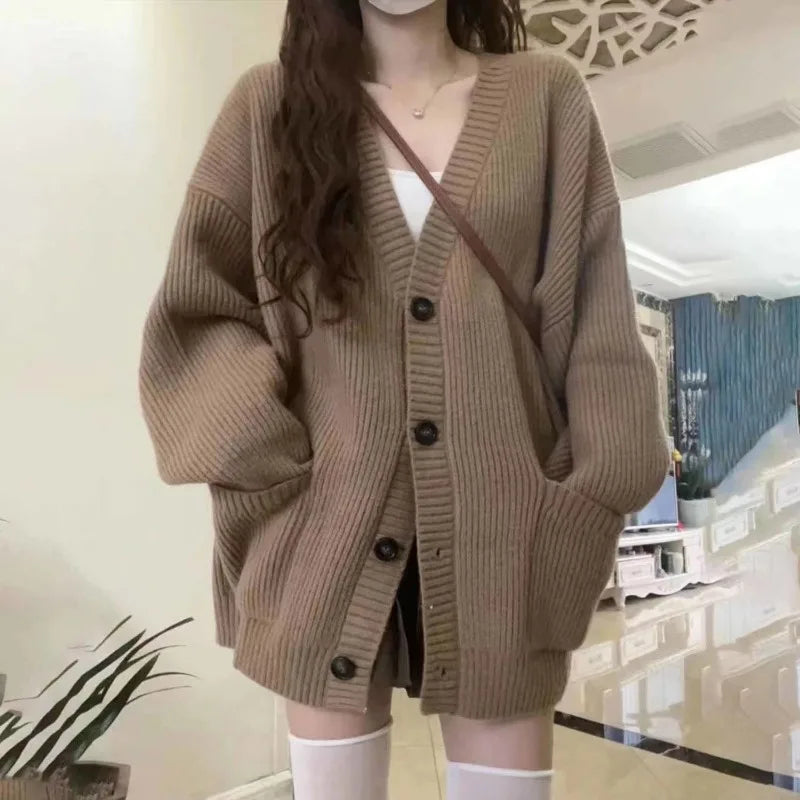 Dark Academia Autumn Cardigan - V-Neck Loose