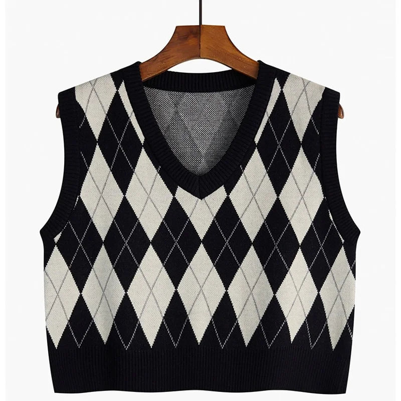 Dark Academia Vintage Plaid Vest - Crop Waistcoat