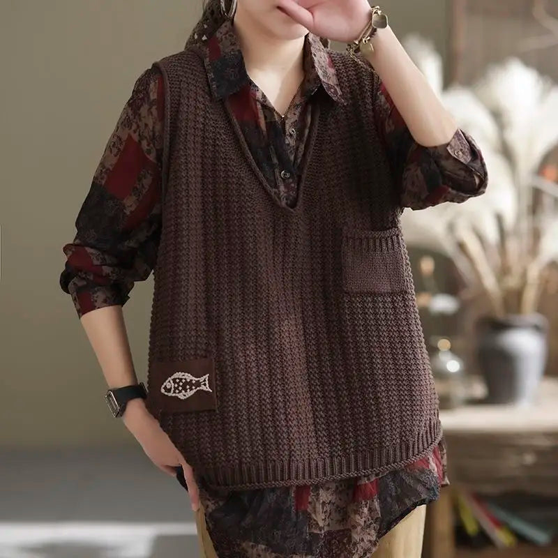 Dark Academia Solid Color Vest - V-Neck Casual