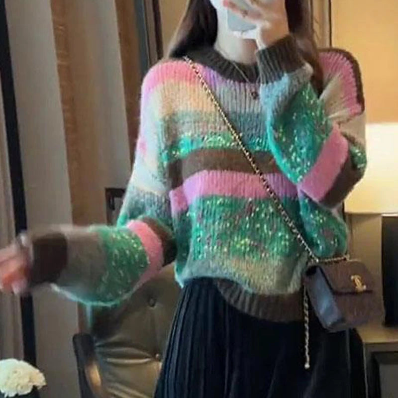 Dark Academia Contrast Striped Sweater - Y2K Chic