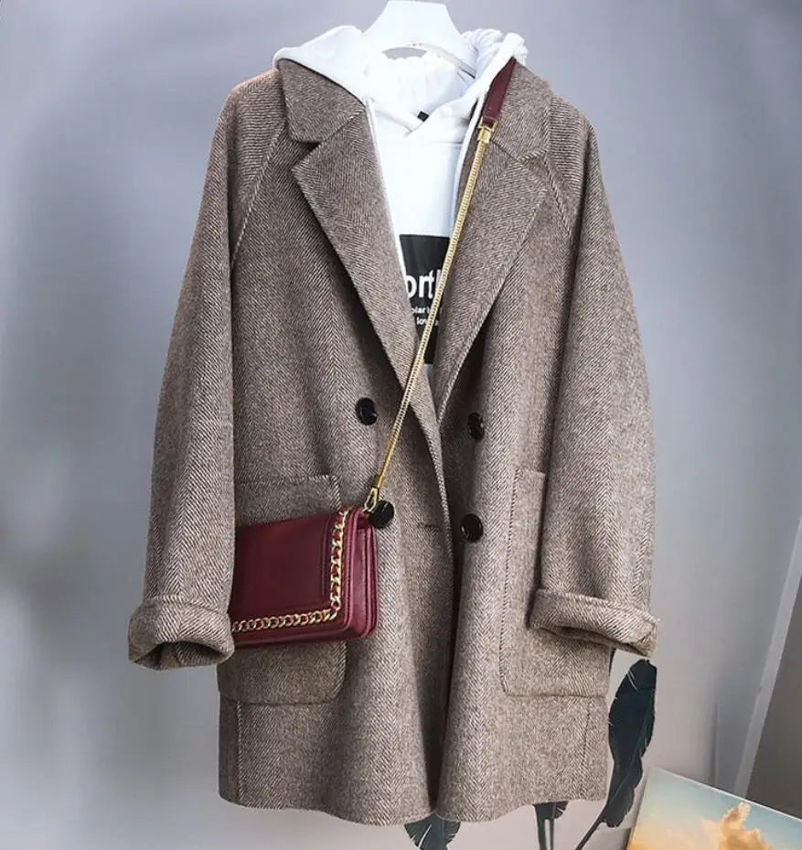 Dark Academia Herringbone Blazer - Cashmere