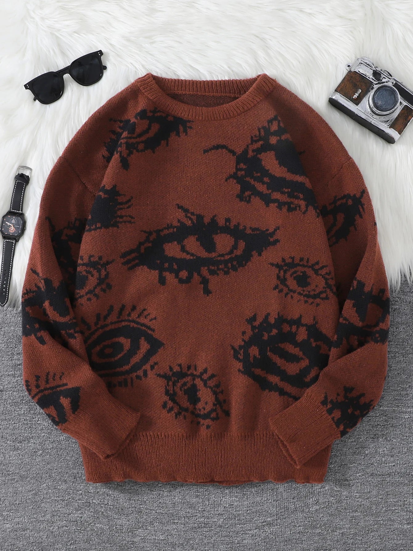 Dark Academia Abstract Eye Sweater - Round Neck