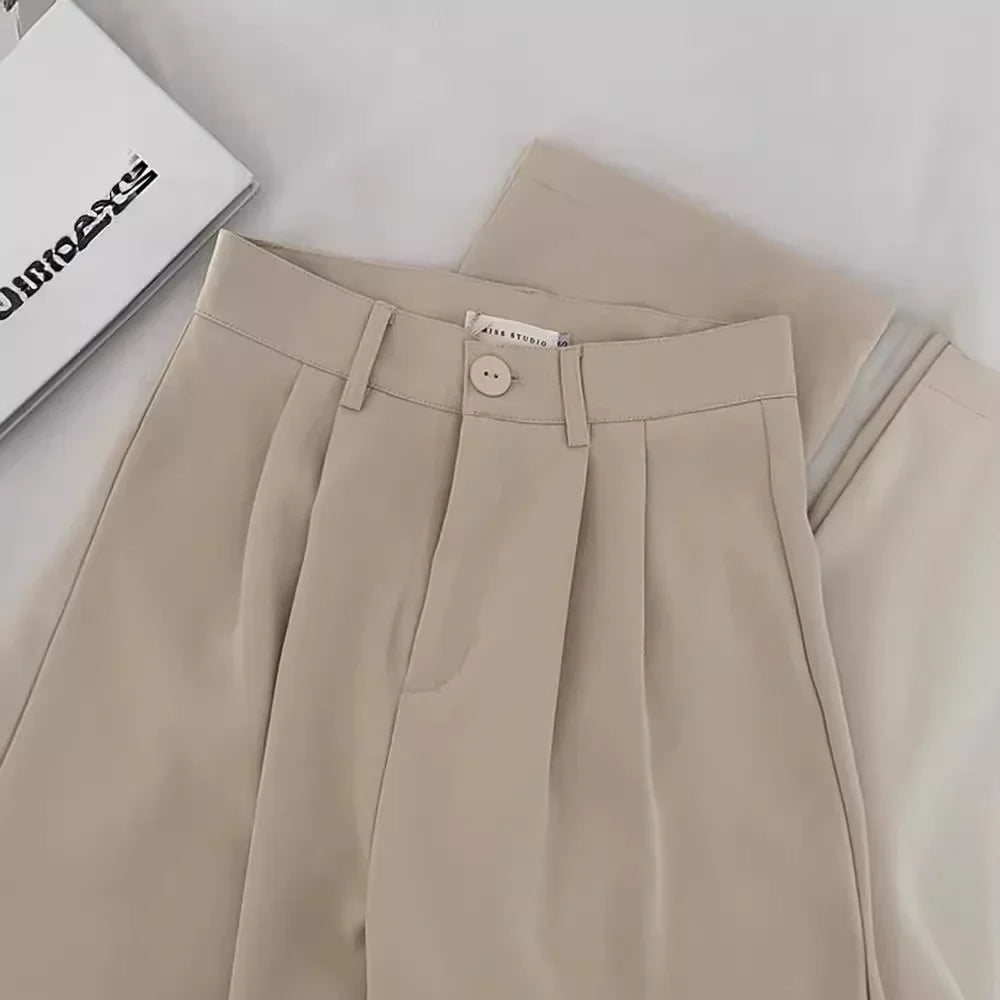 Dark Academia Black Wide Leg Pants - High Waist Suit Style