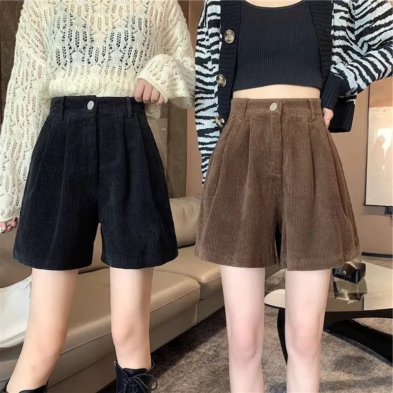 Dark Academia Corduroy Wide Shorts - College Y2K