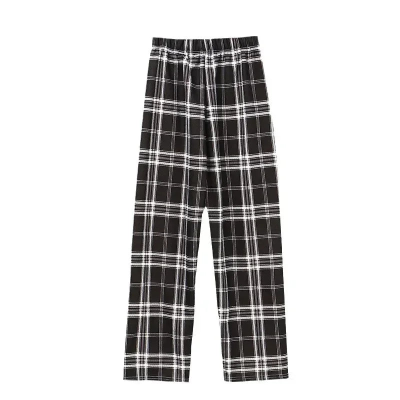 Dark Academia Plaid Wide Leg Pants - Winter Casual Style