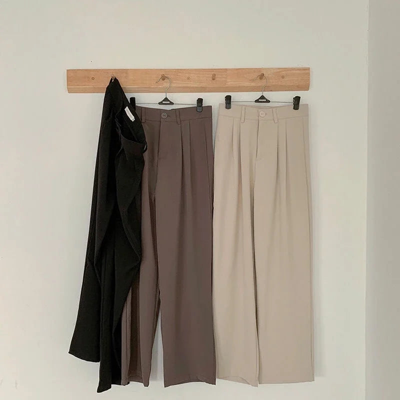 Dark Academia Black Suit Pants - High Waist Office Style