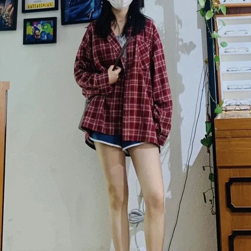 Dark Academia Red Check Shirt - Vintage Plaid