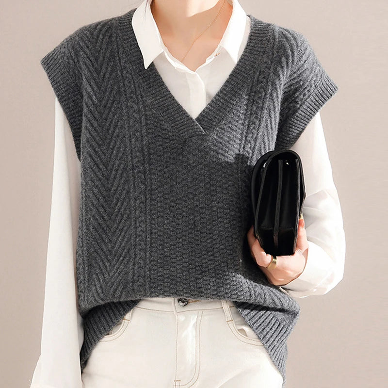 Dark Academia Knitted Waistcoat - V-Neck Elegant