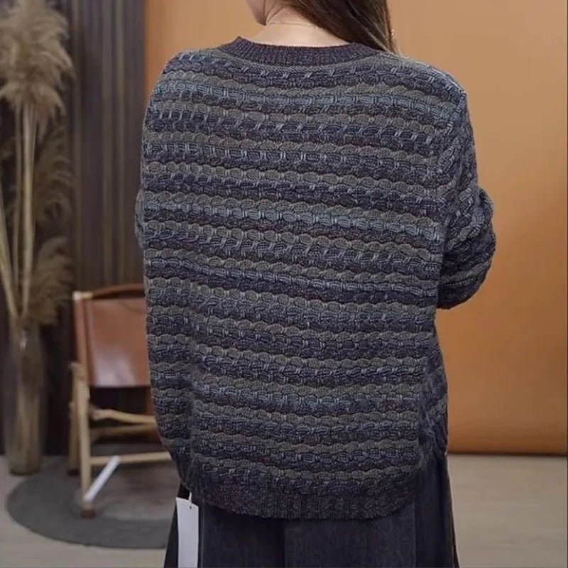 Dark Academia Ethnic Striped Cardigan - O-Neck