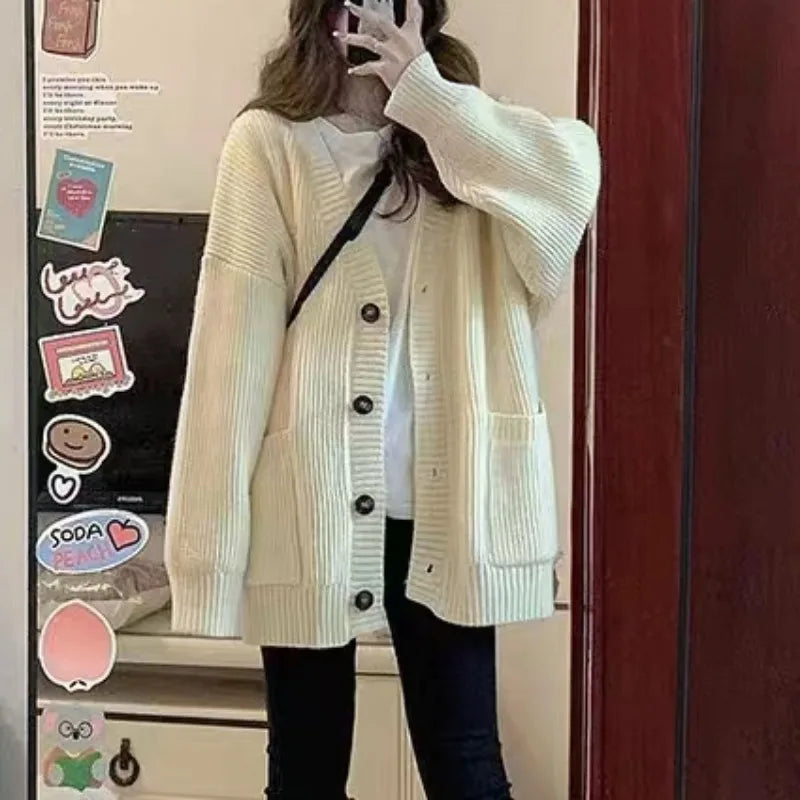 Dark Academia Autumn Cardigan - V-Neck Loose