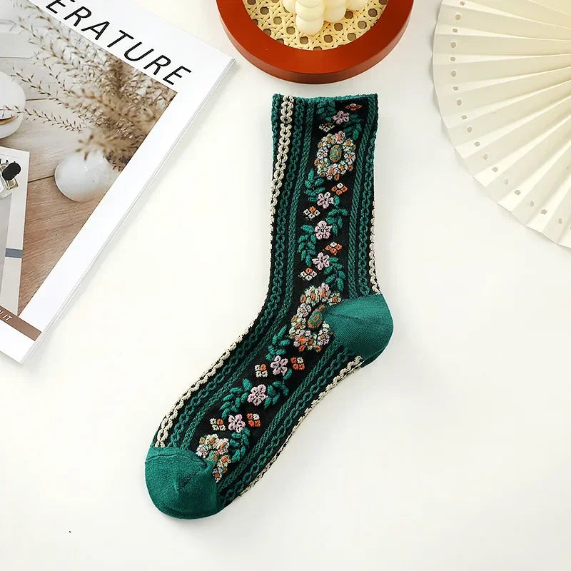 Dark Academia Floral Retro Middle Tube Socks
