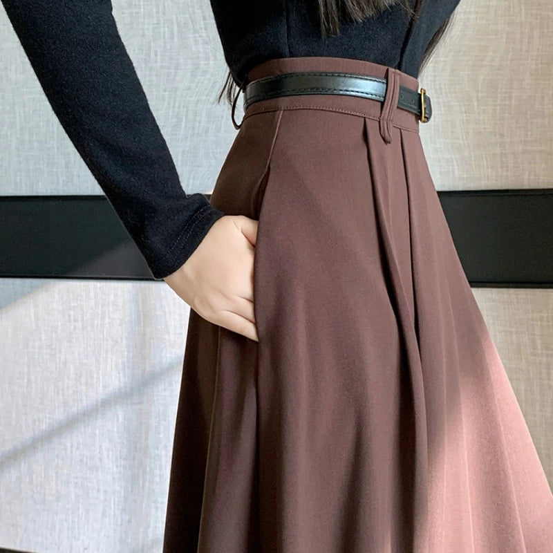 Dark Academia A-Line Umbrella Skirt - High Waist Style