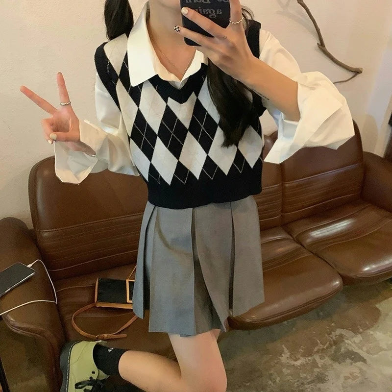 Dark Academia Vintage Plaid Vest - Crop Waistcoat