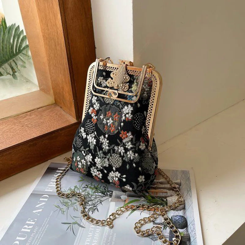 Dark Academia Strawberry Canvas Chain Crossbody
