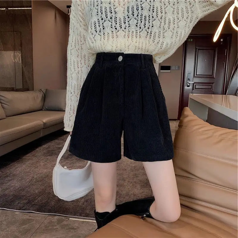 Dark Academia Corduroy Wide Shorts - College Y2K