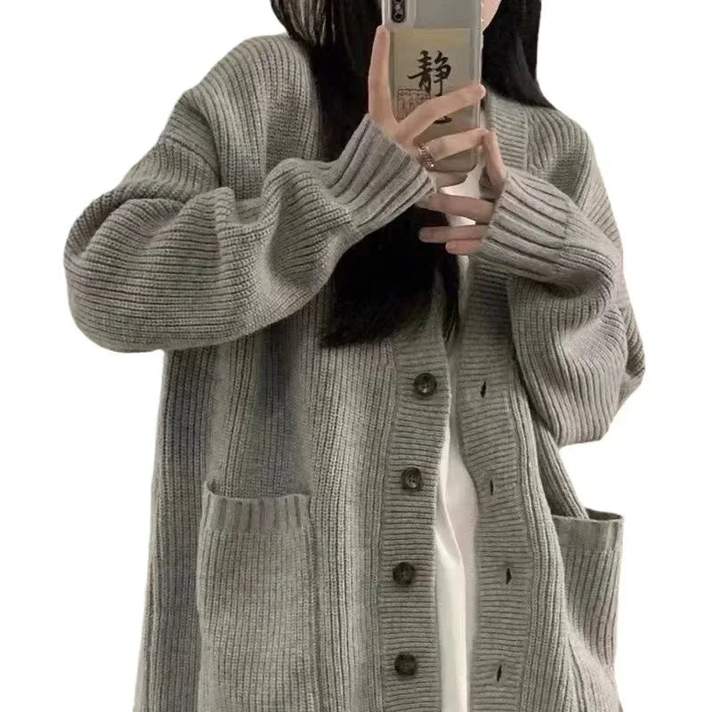 Dark Academia Preppy Knit Cardigan - V-Neck