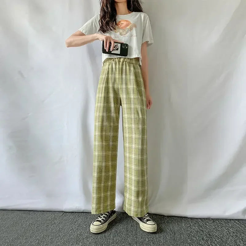 Dark Academia Plaid Wide Leg Pants - Winter Casual Style