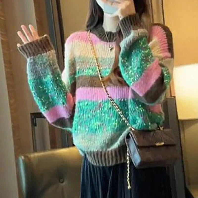 Dark Academia Contrast Striped Sweater - Y2K Chic