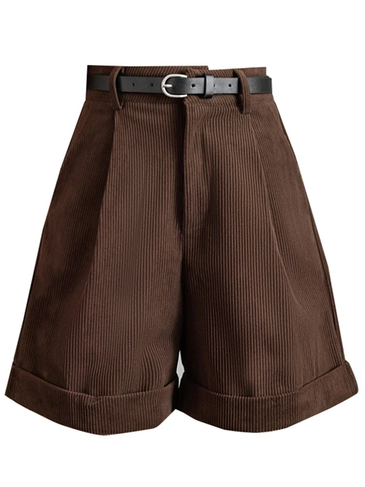 Dark Academia Corduroy Cargo Shorts - Belted