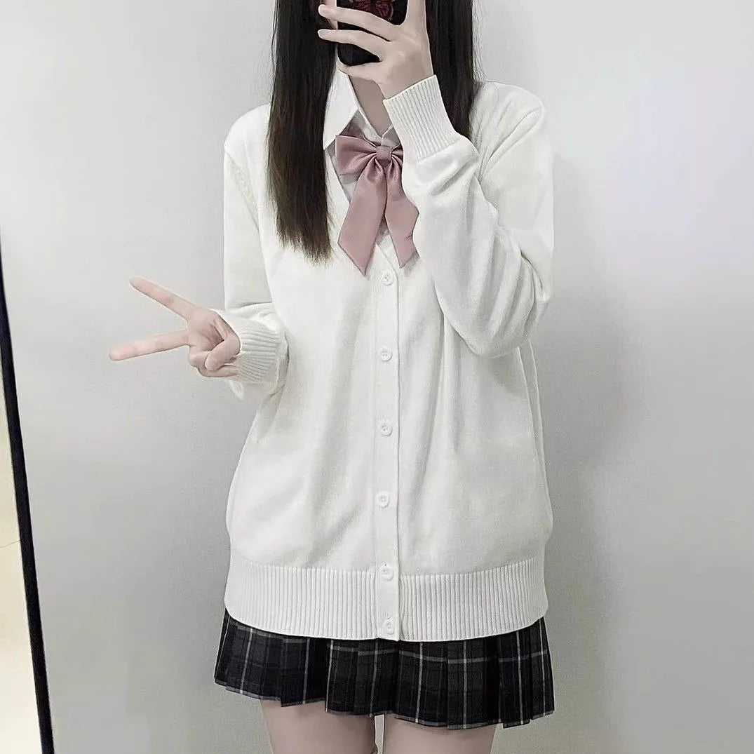 Dark Academia School Cardigan - V-Neck Cotton