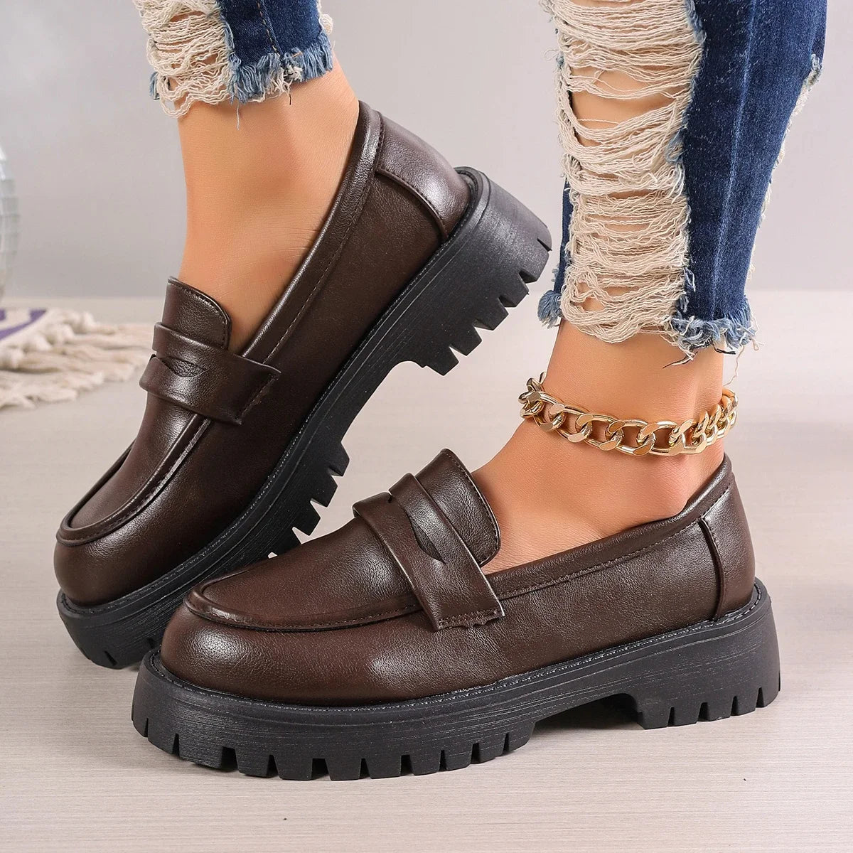 Dark Academia Platform Loafers - British Comfort