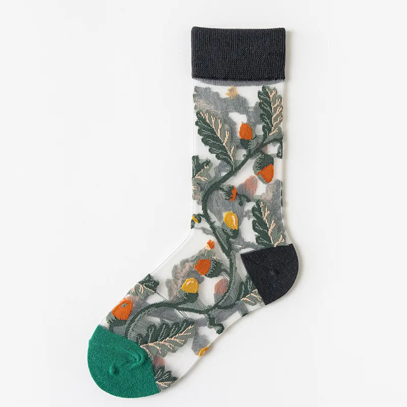 Dark Academia Crystal Glass Silk Mesh Long Socks