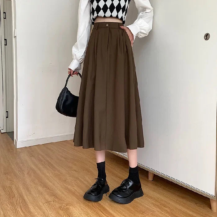Dark Academia Retro A-Line Skirt - Medium Length Style