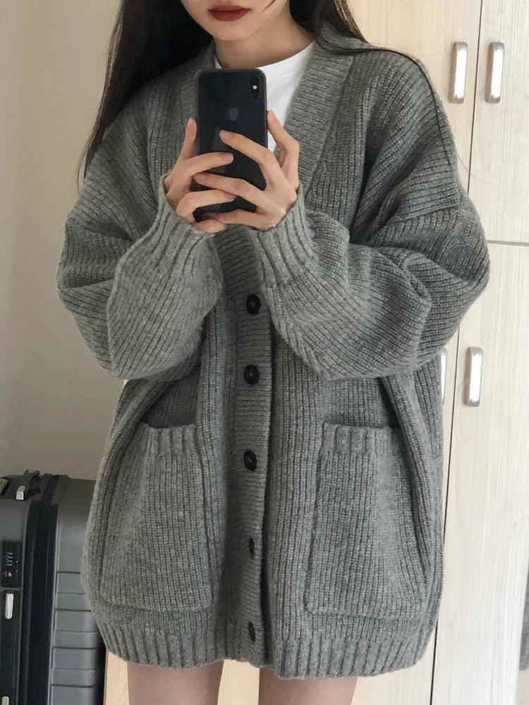 Dark Academia Autumn Cardigan - V-Neck Loose