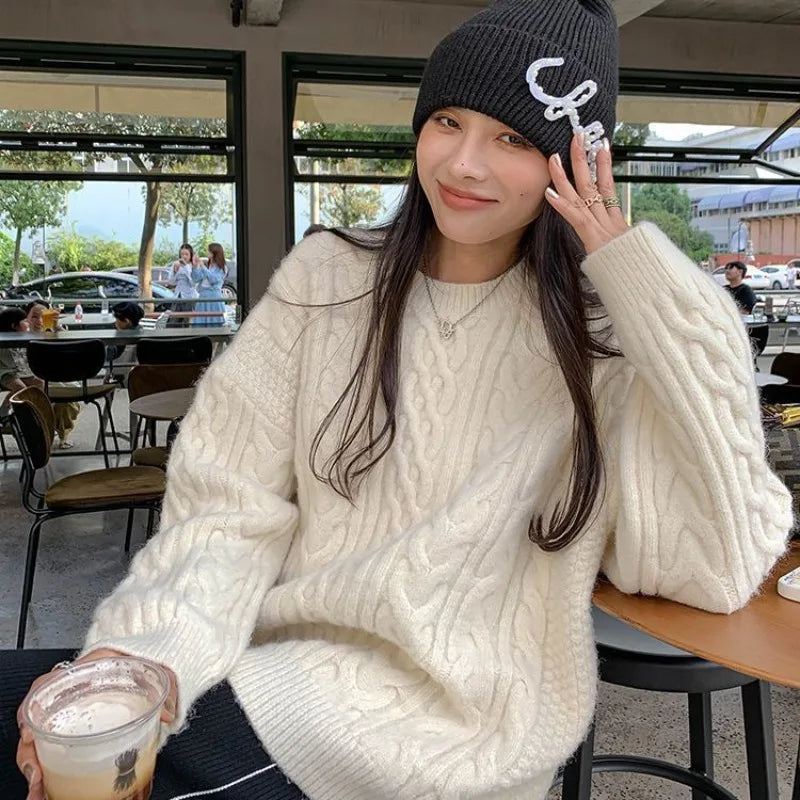 Dark Academia Twist Braid Sweater - O-Neck