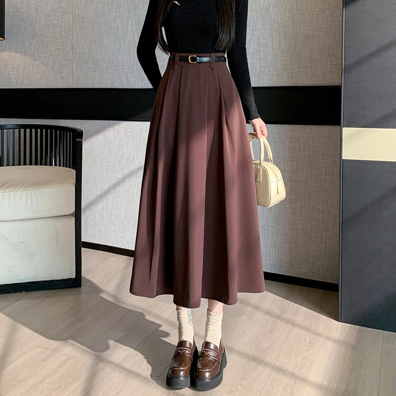 Dark Academia A-Line Umbrella Skirt - High Waist Style