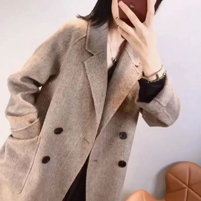 Dark Academia Herringbone Blazer - Cashmere