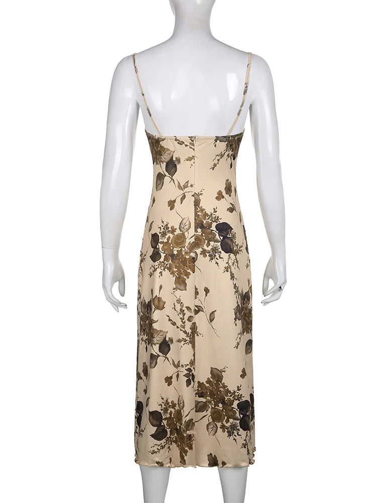 Dark Academia Floral Maxi - Backless Y2K Style