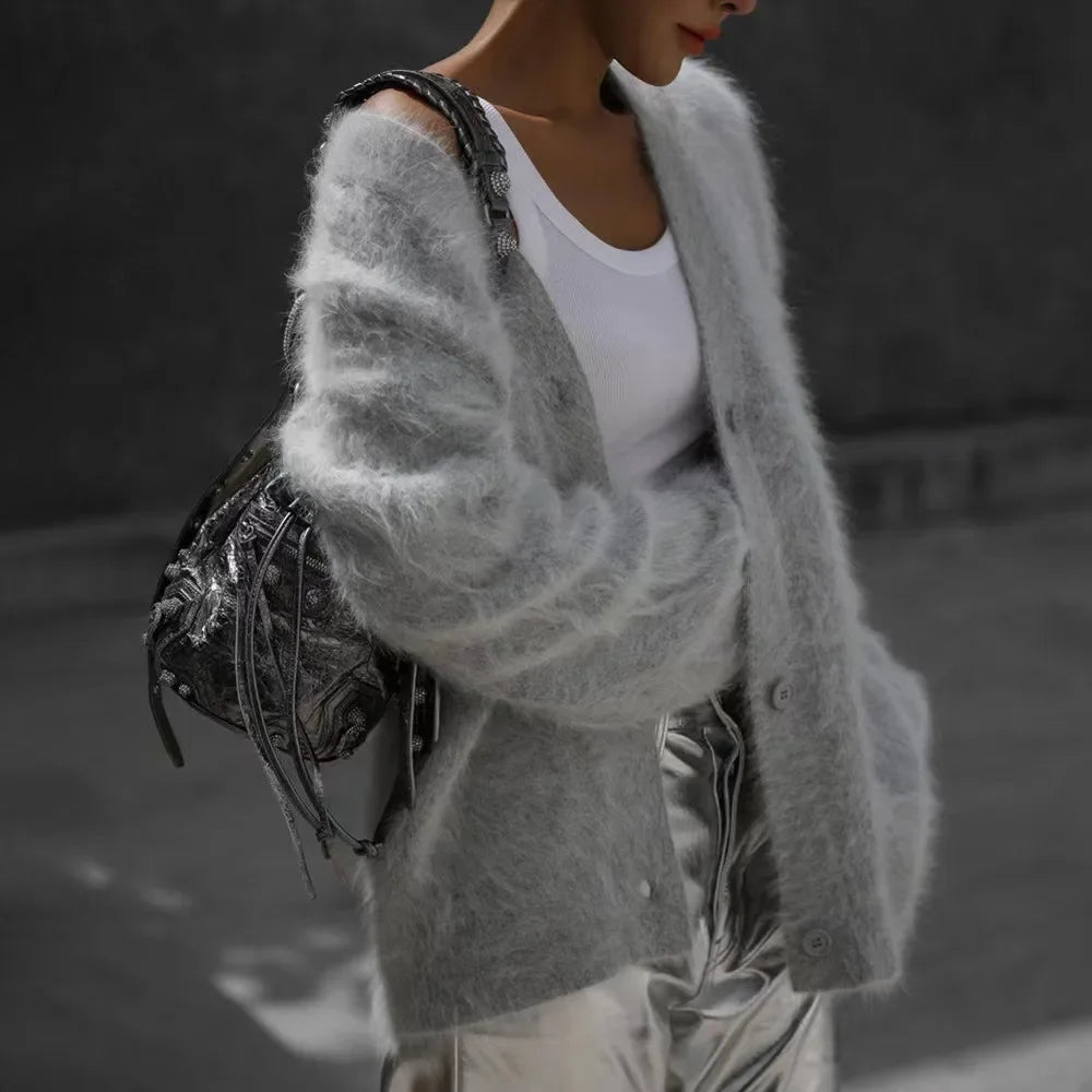 Dark Academia V-Neck Cardigan - Button Oversized