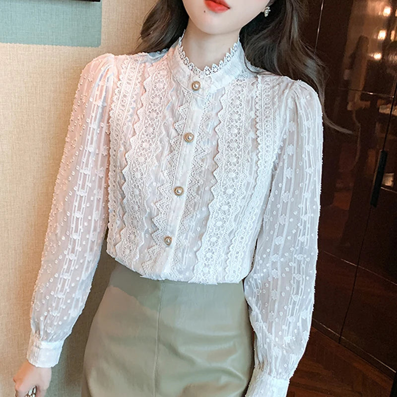 Dark Academia White Lace Blouse - Autumn Long