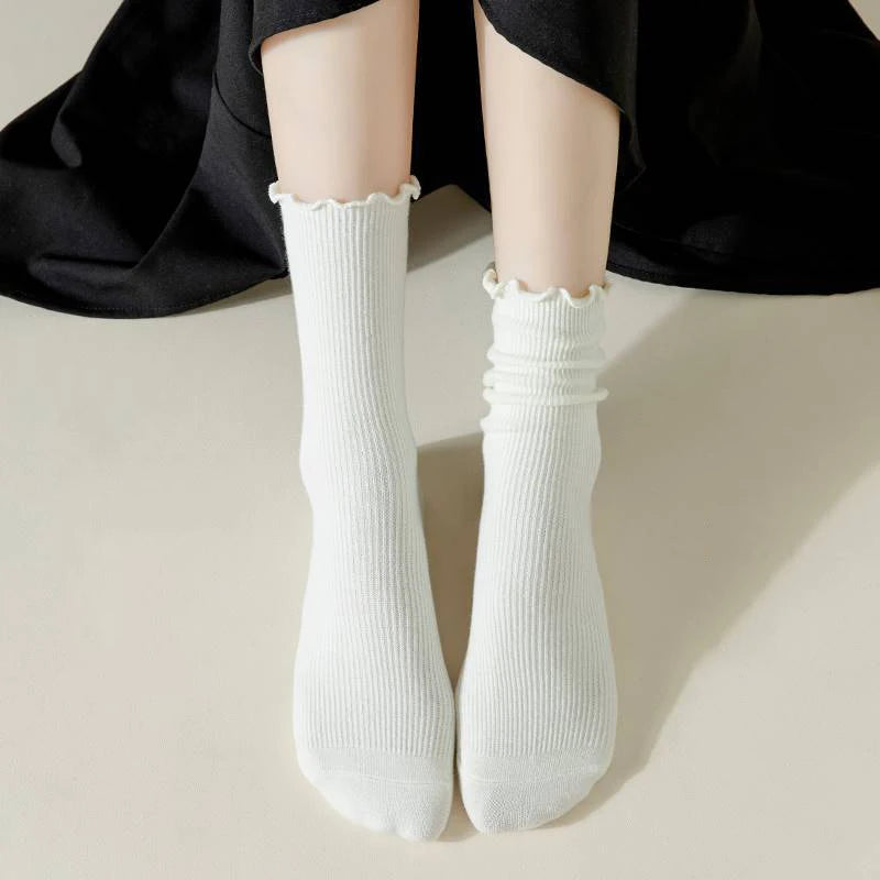 Dark Academia Ruffle Cotton Tube Socks 3-Pack