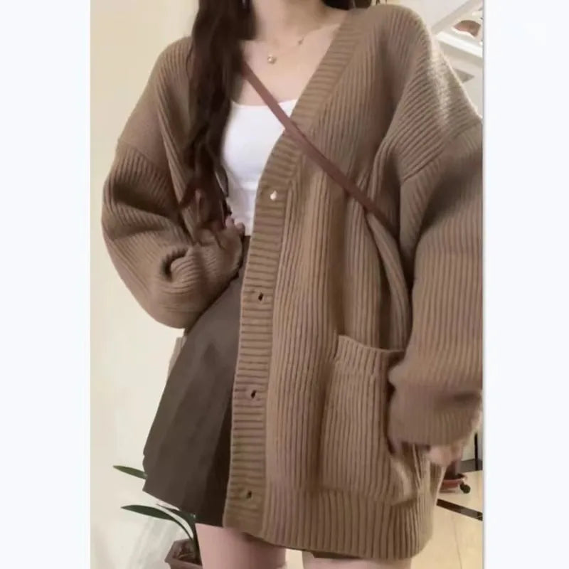 Dark Academia Autumn Cardigan - V-Neck Loose