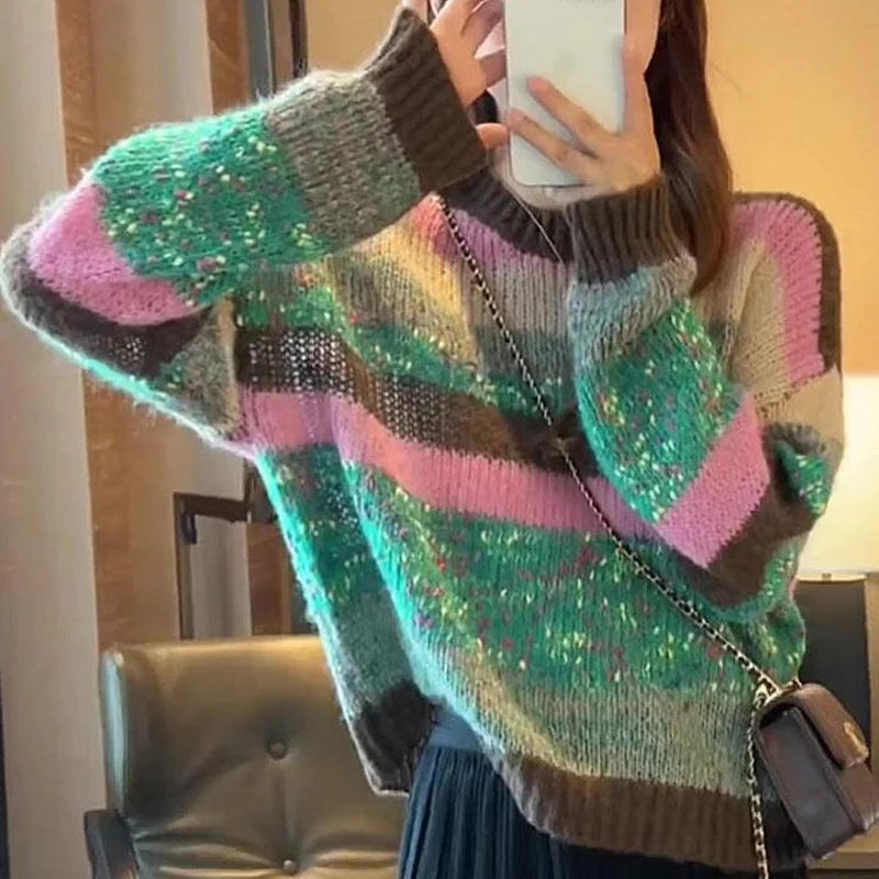 Dark Academia Contrast Striped Sweater - Y2K Chic