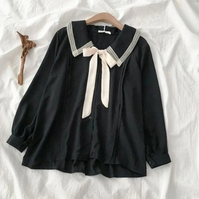 Dark Academia Student Peter Pan Blouse - Soft Sweet