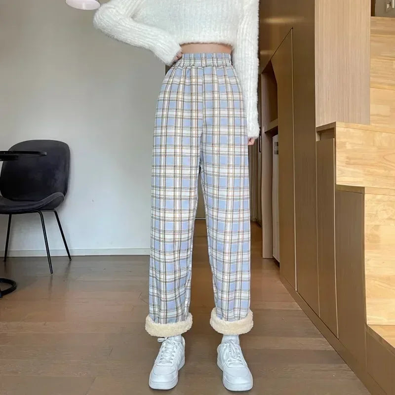 Dark Academia Plaid Wide Leg Pants - Winter Casual Style