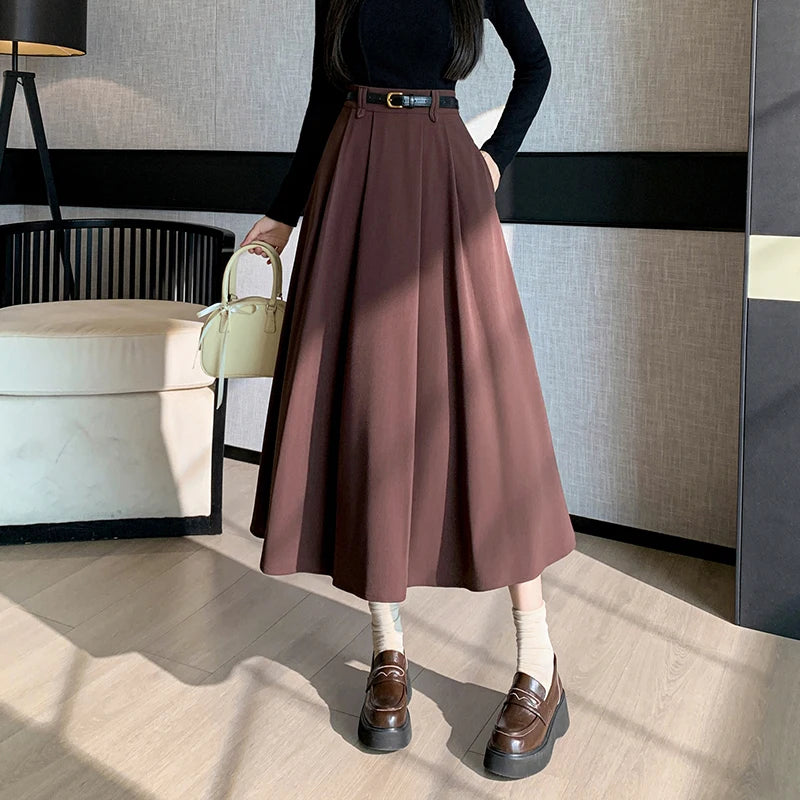Dark Academia A-Line Umbrella Skirt - High Waist Style