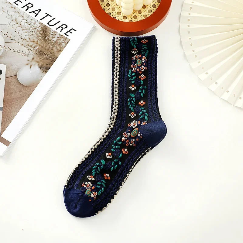 Dark Academia Floral Retro Middle Tube Socks