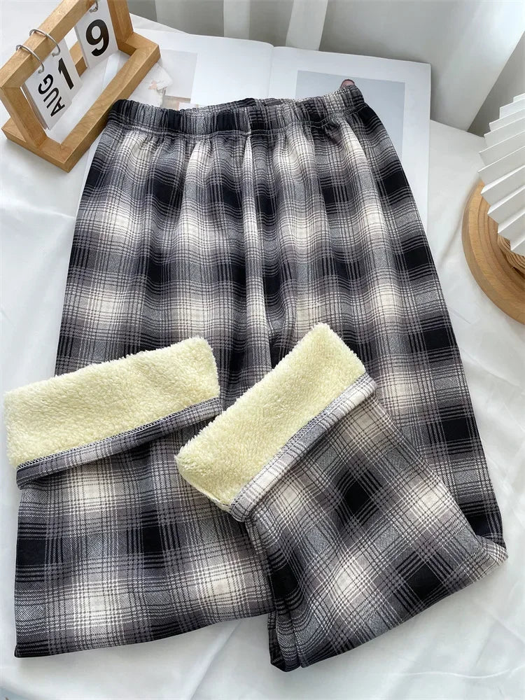 Dark Academia Plaid Wide Leg Pants - Winter Casual Style
